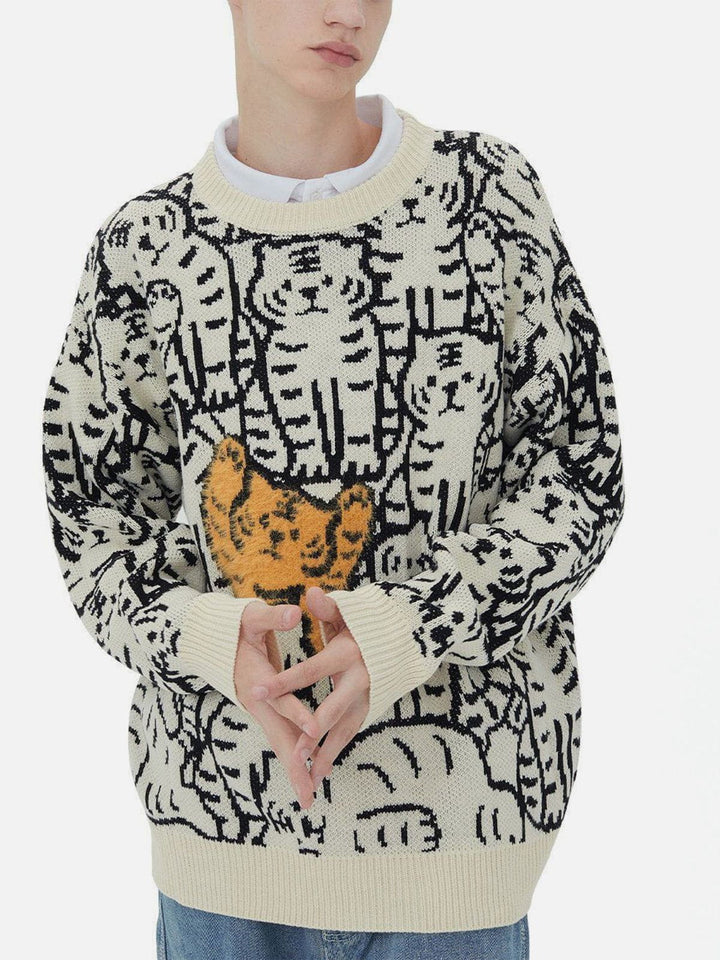 Tiger Pattern Knit Sweater-rimiro.com