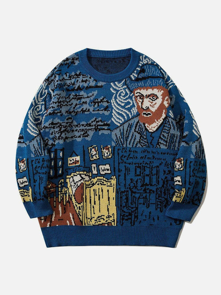 Van Gogh Oil Painting Knit Sweater-rimiro.com