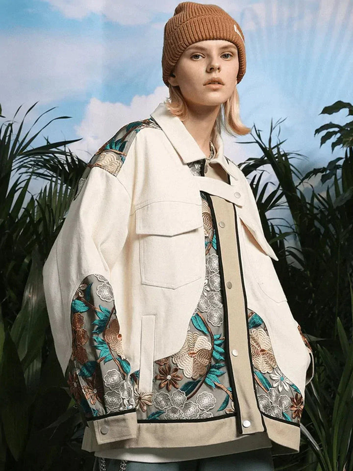 Vintage Flower Embroidery Stitching Jacket-rimiro.com