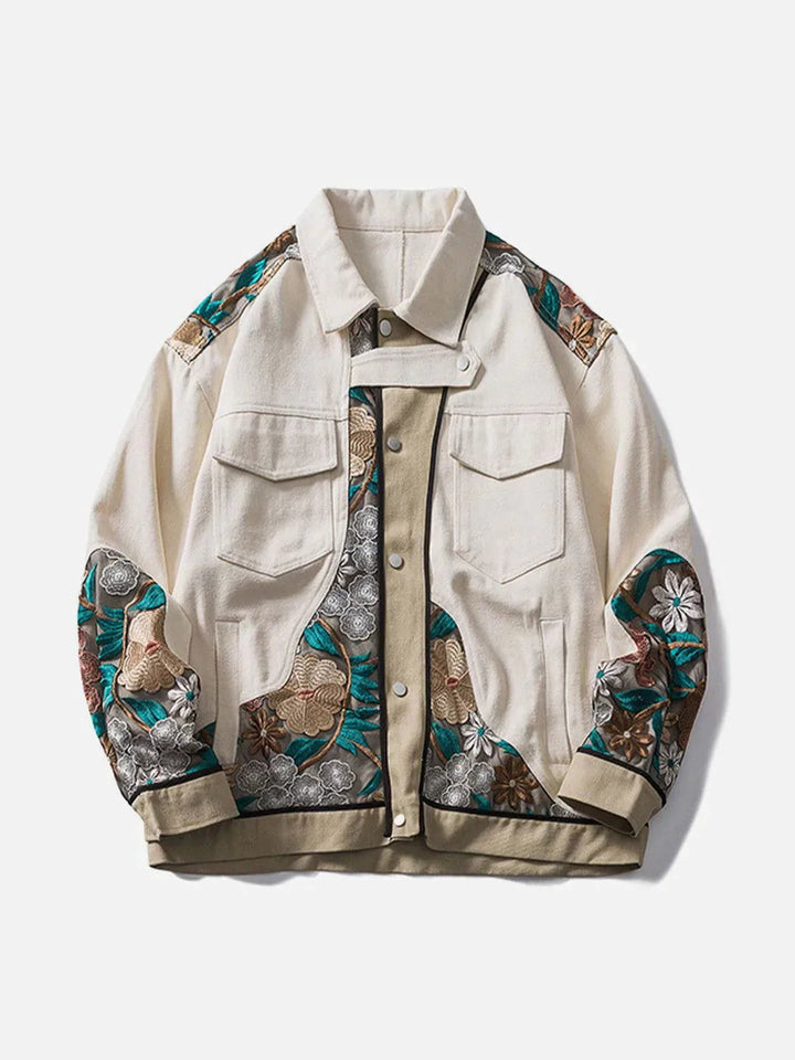 Vintage Flower Embroidery Stitching Jacket-rimiro.com