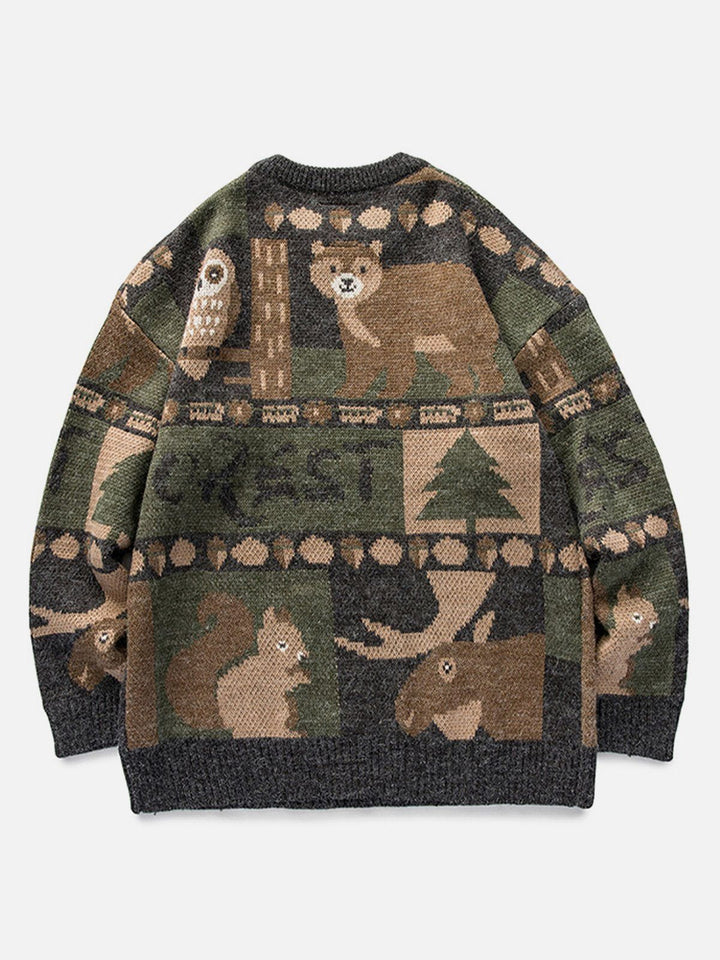 Vintage Owl Bear Print Knitted Sweater-rimiro.com