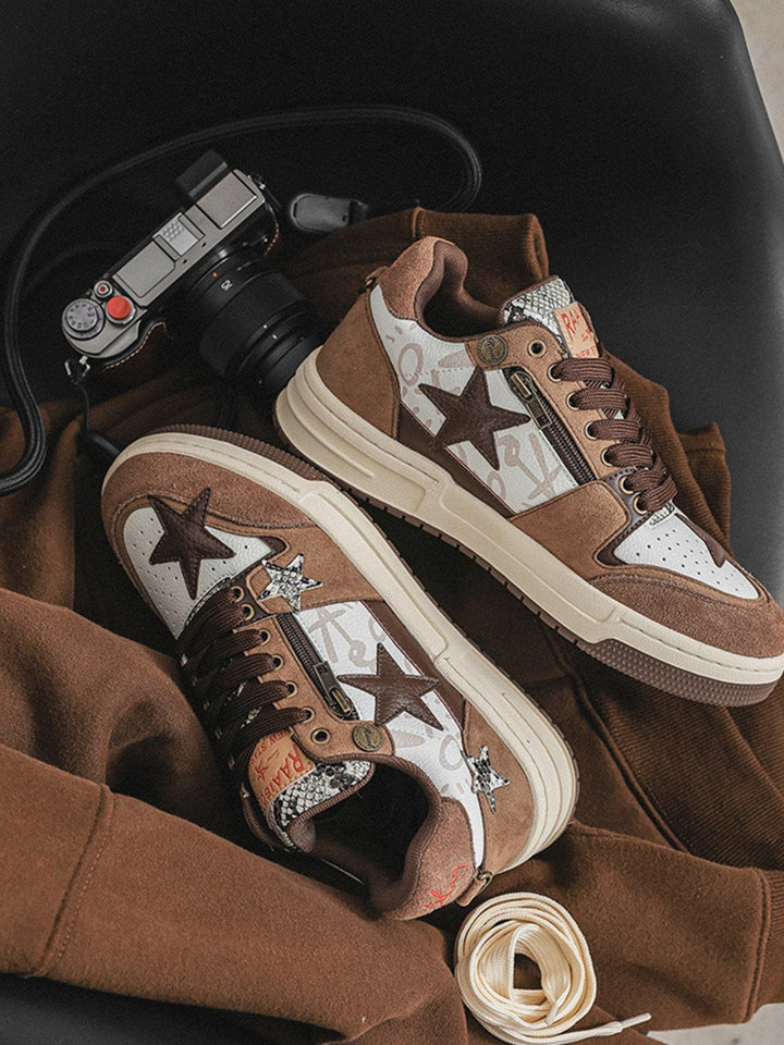 Vintage Star Patchwork Skate Shoes-rimiro.com