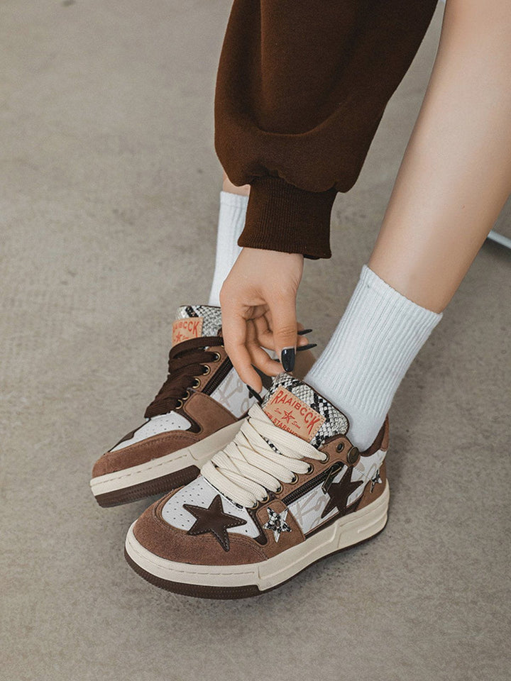 Vintage Star Patchwork Skate Shoes-rimiro.com