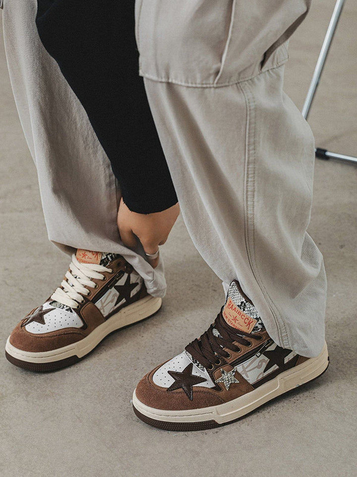 Vintage Star Patchwork Skate Shoes-rimiro.com