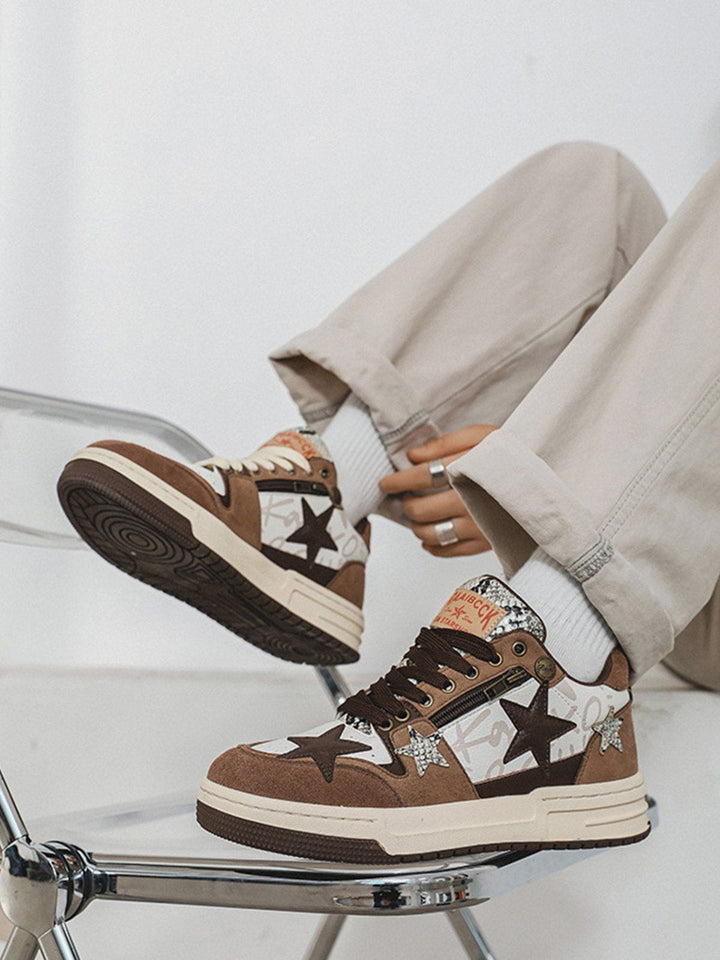 Vintage Star Patchwork Skate Shoes-rimiro.com