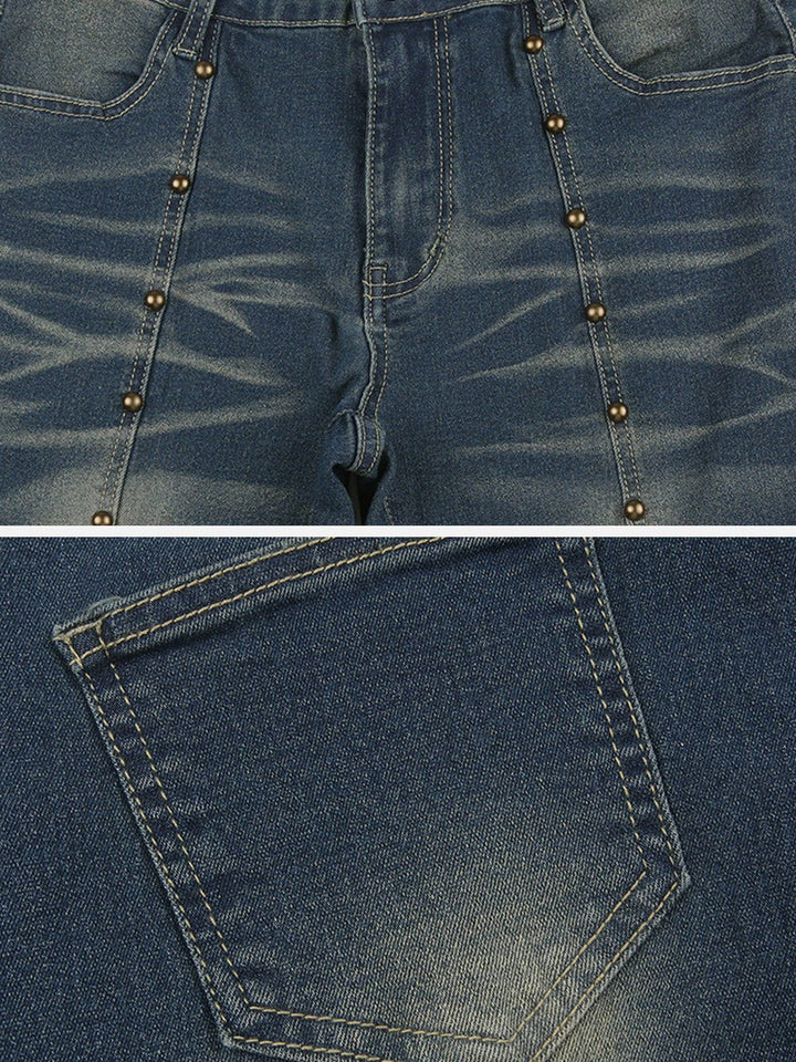 Vintage Washed Studded Jeans-rimiro.com