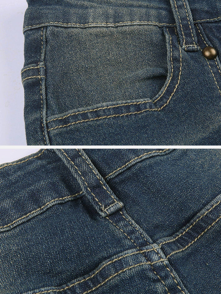 Vintage Washed Studded Jeans-rimiro.com