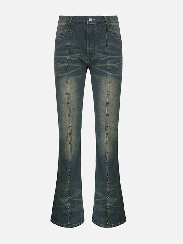 Vintage Washed Studded Jeans-rimiro.com