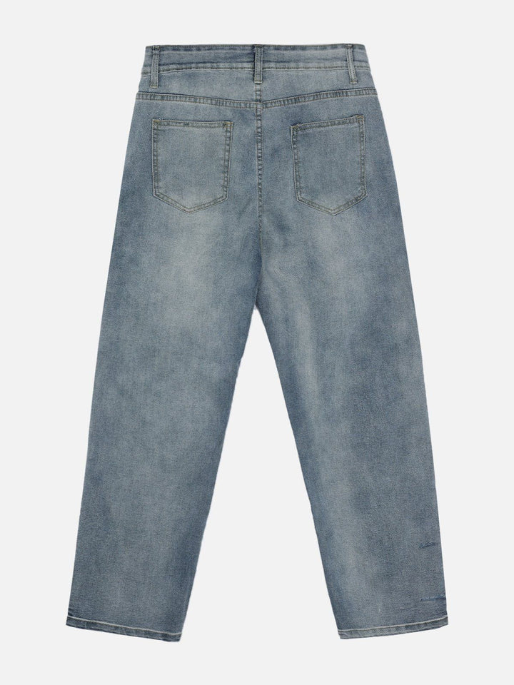 Washed and Distressed Zip Jeans-rimiro.com