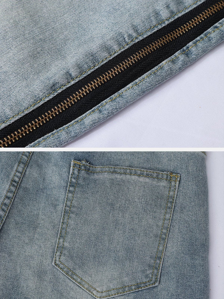 Washed and Distressed Zip Jeans-rimiro.com