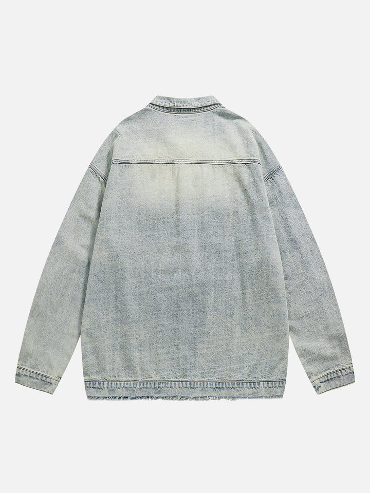 Washed Design Zip Denim Jacket-rimiro.com
