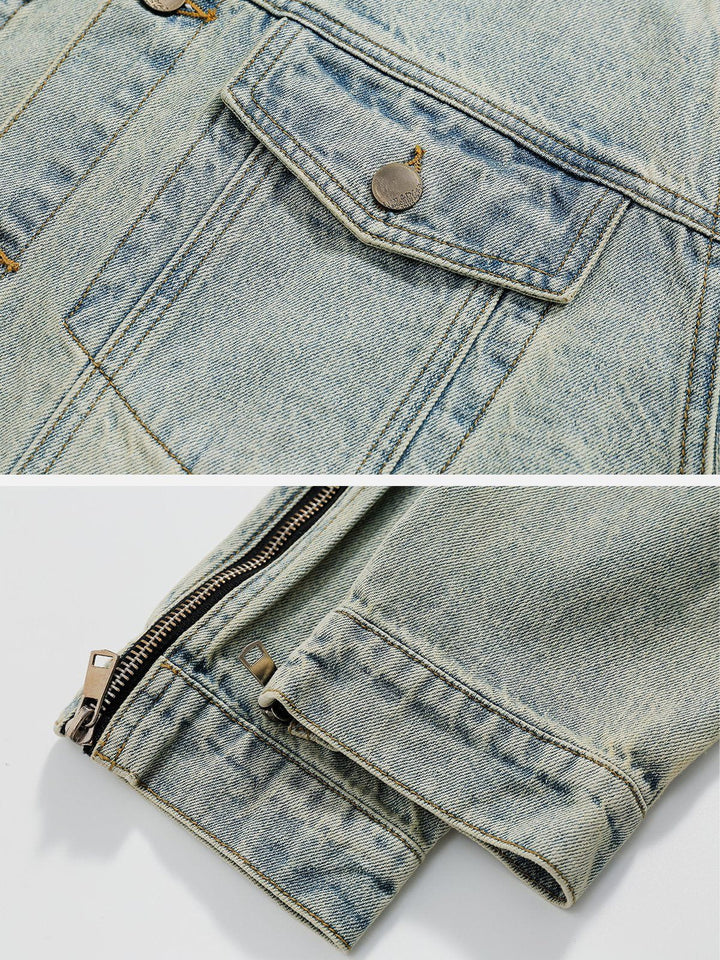 Washed Design Zip Denim Jacket-rimiro.com