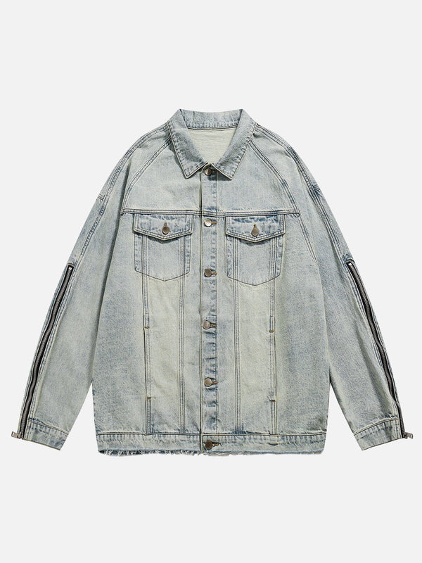 Washed Design Zip Denim Jacket-rimiro.com