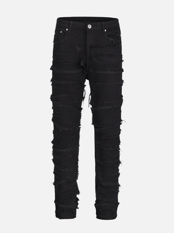 Washed Distressed Tassel Jeans-rimiro.com