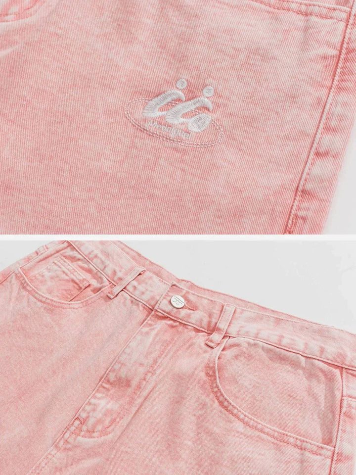 Washed Embroidered Jeans-rimiro.com