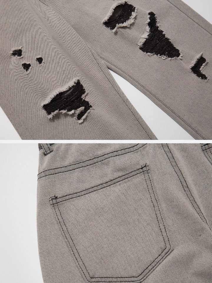 Washed Hole Design Jeans-rimiro.com