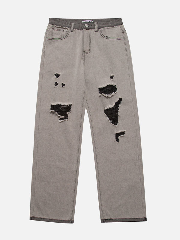 Washed Hole Design Jeans-rimiro.com