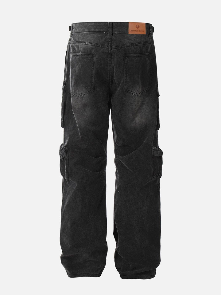 Washed Multi Pocket Loose Jeans-rimiro.com