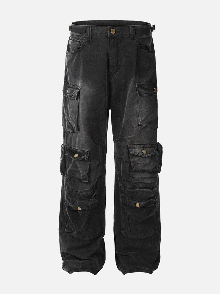 Washed Multi Pocket Loose Jeans-rimiro.com