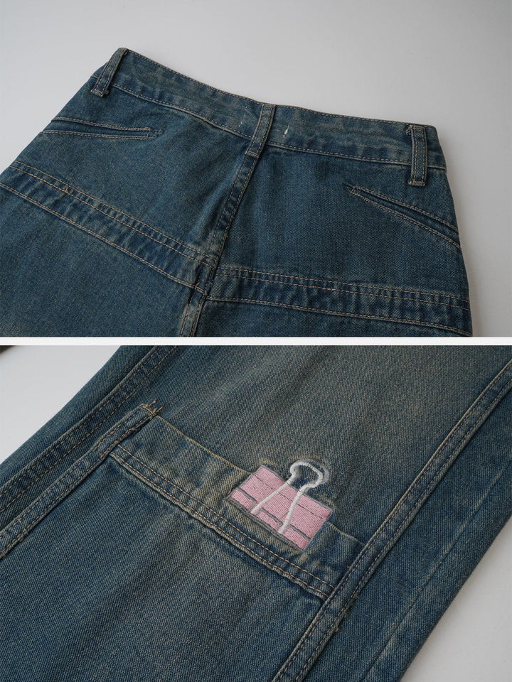 Water-washed Pockets Jeans-rimiro.com