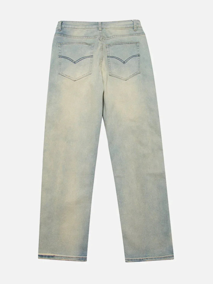 Zip Washed Design Jeans-rimiro.com