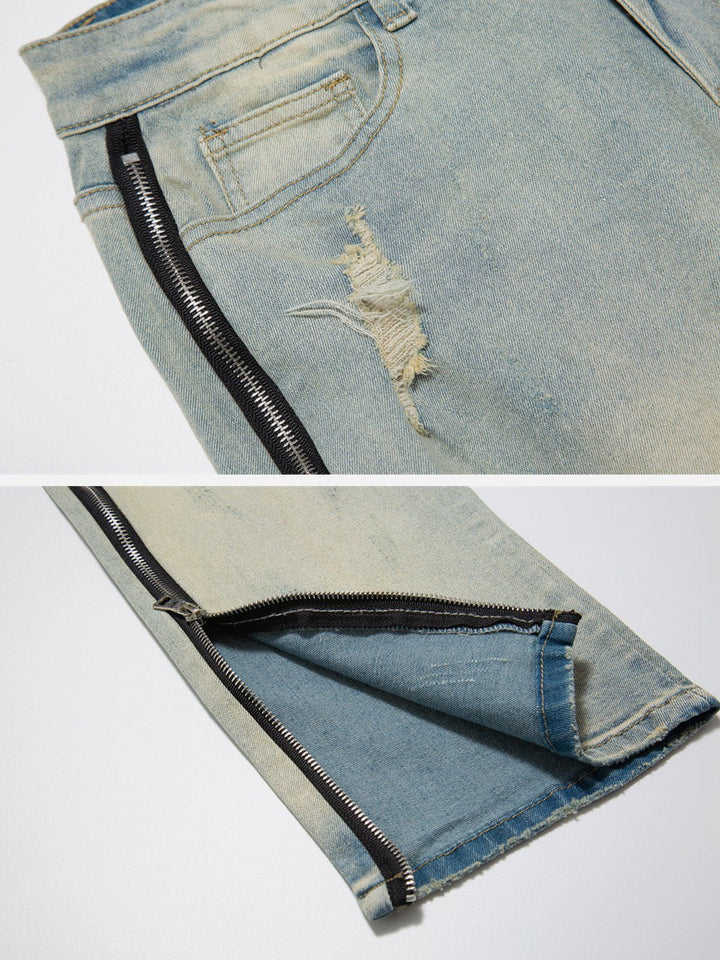 Zip Washed Design Jeans-rimiro.com