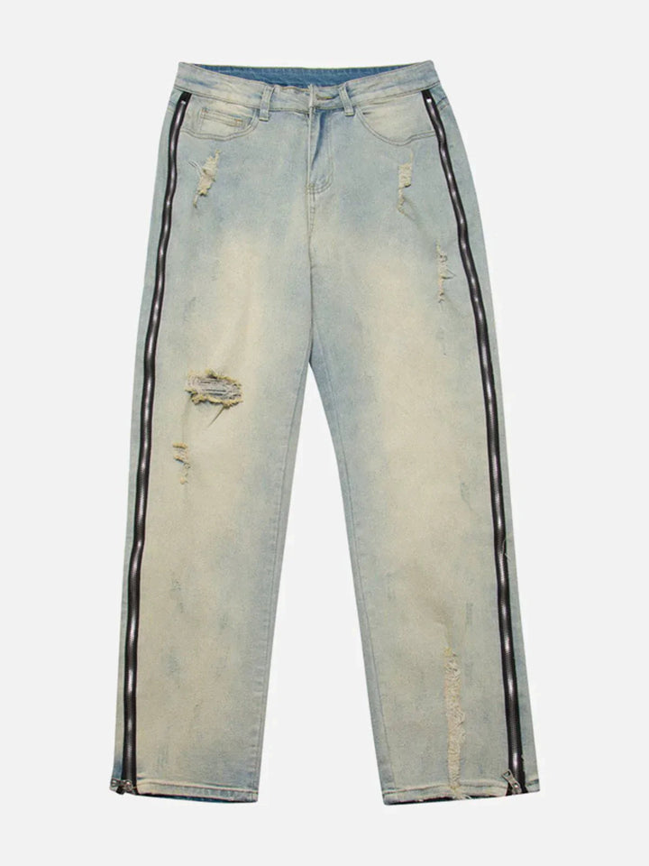 Zip Washed Design Jeans-rimiro.com